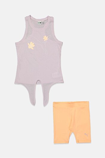 Puma Kids Girl 2 Pcs Printed Top And Legging Set, Lilac /Orange