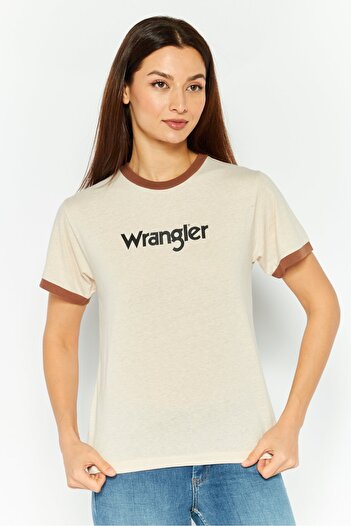 WRANGLER Women Crew Neck Short Sleeve Brand Logo T-Shirt, Beige