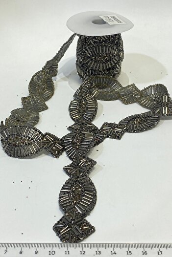 Hayalperest boncuk Anthracite Gray Oval Accessory - Iron-On Stone, Beaded Strip