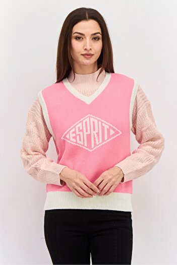 Esprit Women V-Neck Sleeveless Textured Sweater Vest, Pink