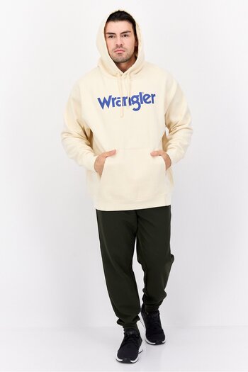 WRANGLER Men Hood Graphic Print Long Sleeves Sweatshirt, Beige