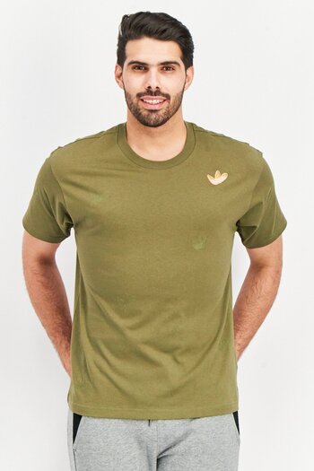adidas Men Sportswear Fit Short Sleeves Brand Logo T-shirt, Olive