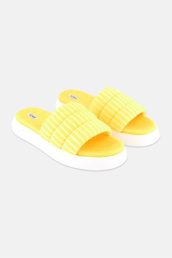 Toms Women Striped Terry Slip On Slides, Yellow