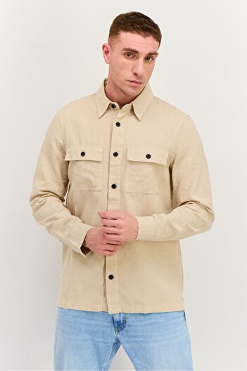 Threadbare Men Regular Fit Solid Long Sleeves Casual Shirt, Beige