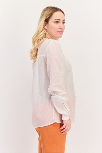 Tommy Jeans Women Split Neck Long Sleeves Plain Blouse, White
