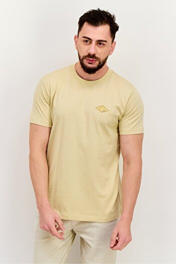 Esprit Men Crew Neck Short Sleeves Brand Logo T-Shirt, Light Khaki