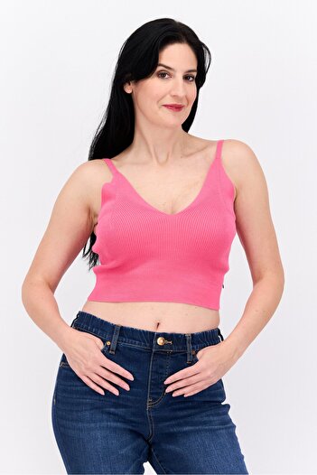Scotch & Soda Women V-Neck Sleeveless Ribbed Tank Top, Dark Pink