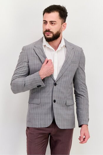 Hugo by Hugo Boss Men Extra Slim Fit Plaid Semi-Formal Blazer, Grey
