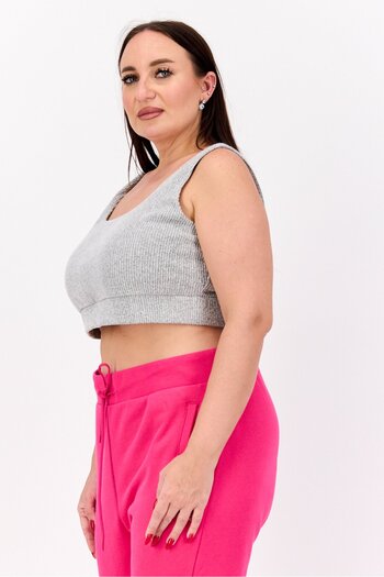 Nina Parker Women Plus Size U-Neck Sleeveless Ribbed Tank Top, Grey