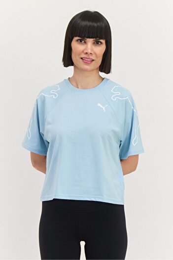 Puma Women Sportswear Fit Short Sleeve Crop Top, Turquoise