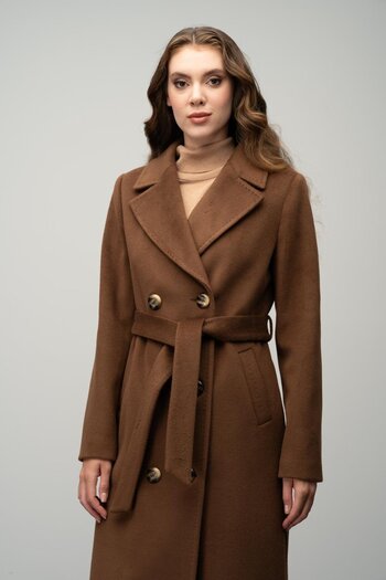 Olcay Exclusive Double Breasted Tobacco Coat - Point Detail, Model 3055