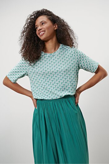 Tchibo Women Crew Neck Short Sleeves Graphic T-Shirt, Green