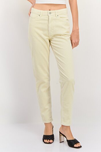 Esprit Women Mom Fit Textured Corduroy Pants, Cream