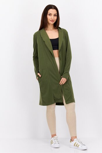 Jones of New York Women Split Neck Long Sleeve Plain Open Front Cardigans, Olive