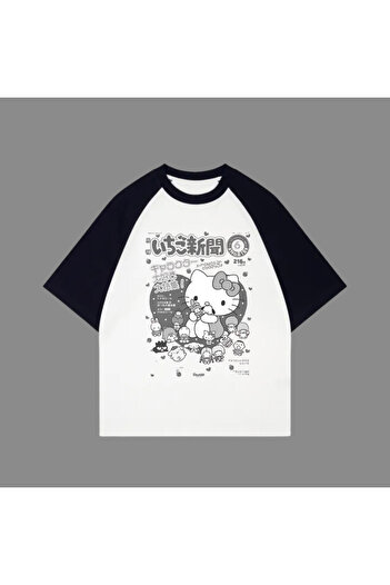 GOSSİP TEAM Λευκό Unisex Μαύρο T-Shirt Raglan Kitty