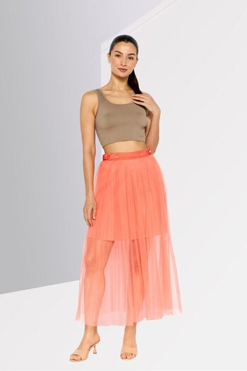 Armani Exchange Women Plain Midi Skirts, Coral