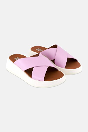 Fitflop Women F-Mode Leather Flatform Cross Slip On Sandal, Lilac