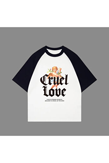 GOSSİP TEAM Λευκό Unisex Μαύρο Raglan Love Valentine's T-Shirt
