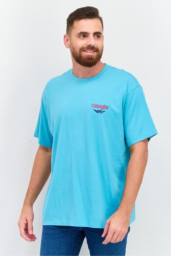 WRANGLER Men Crew Neck Short Sleeves Printed T-Shirt, Turquoise