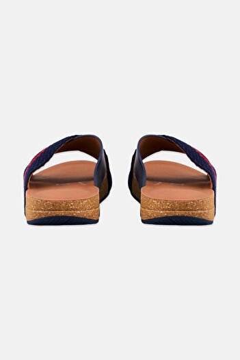 Fitflop Men Slip On Leather Cross Slides, Navy