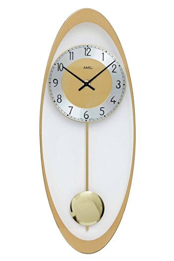 AMS Wall Clock 7417, Quartz, Gold, Analogue, Modern
