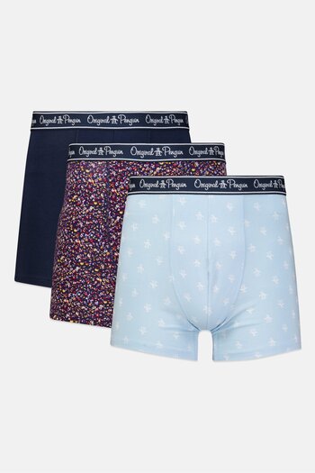 Original Penguin Men 3 Pack Allover Print Boxer Briefs, Light Blue/Navy/Red Combo