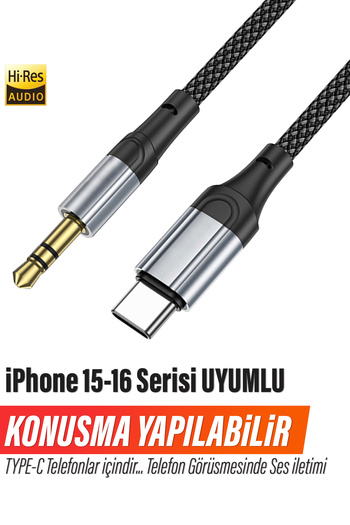 EXENAR iPhone 15 iPhone 16 Series Compatible Phone Call Car Car AUX Type-C Converter Cable