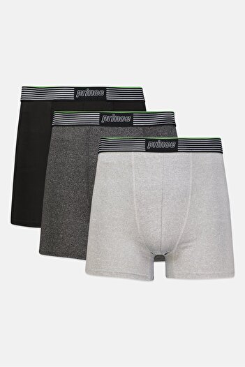 Prince Men 3 Pieces Brand Logo Boxer Brief, Black