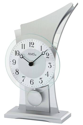 AMS Table Clock 1138, Quartz, Silver, Analogue, Modern