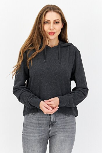 O'Neill Women Hooded Long Sleeve Solid Sweatshirt, Dark Grey