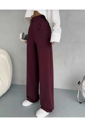 NEVEGE BUTİK Women's Knitted Fabric Full Lycra with Buttons Palazzo-Bordoo02