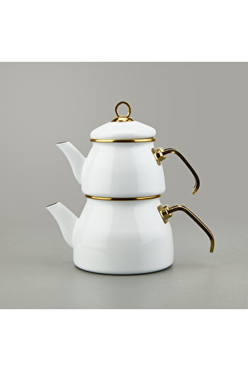 İpek Silk Doroty Enameled Teapot - White / Gold - 2 Lt + 1.2 Lt