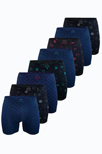 Malabadi Men's Premium Patterned 8-Piece Long Modal Boxers - 8m250