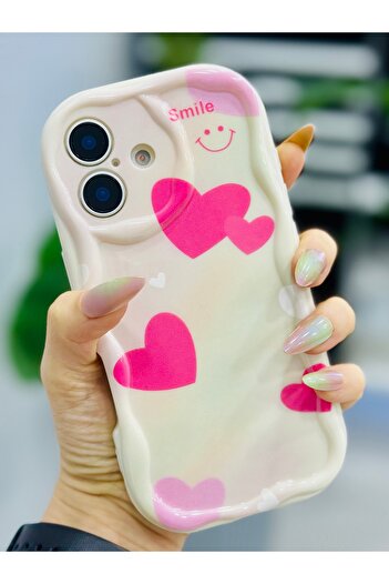 Go Aksesuar iPhone 16 Compatible Smile Heart Print Design Silicone Case