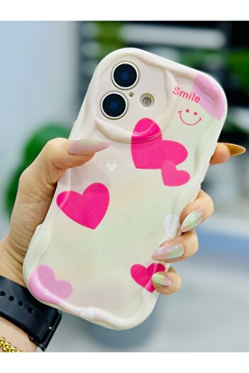 Go Aksesuar Iphone 16 Uyumlu Smile Kalp Baskı Tasarımlı  Silikon Kılıf