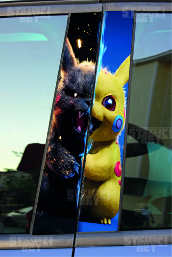 STİCKERCI BEY 2 bucăți autocolant folie cu glugă imprimată Pikachu negru și albastru - 22*50 CM