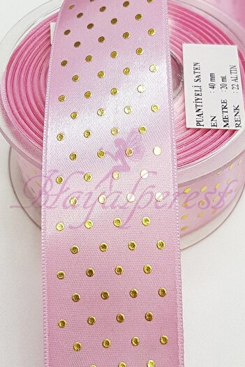 Hayalperest boncuk Pink Gold Polka Dot Print Satin Ribbon 4cm