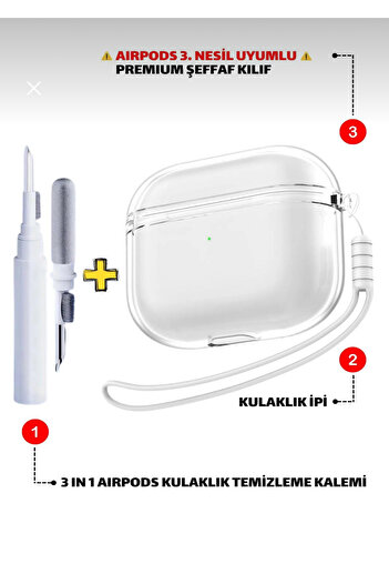 Go Aksesuar AirPods 3Rd Generation Compatible 3in1 Design Thick Silicone Protective Case with Cleaning Apparatus