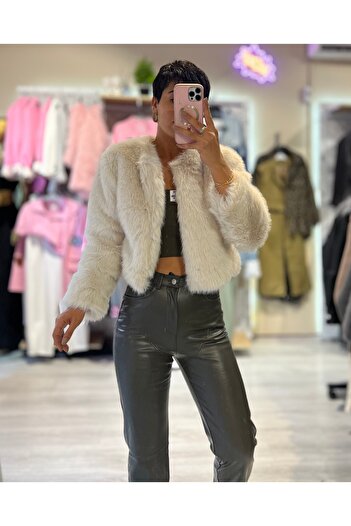 Tamor Butik Haki Premium Paça Yırtmaçlı Suni Deri Pantolon