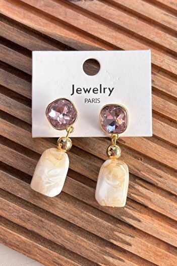 Berrin Silver Women's Enameled Pink Zircon Stone Dangle Steel Earrings