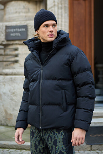Danger Ανδρικό παλτό Garnished Water and Windproof Oversize Puffer Coat Μαύρο