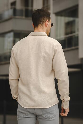 Oksit Ανδρικό πουκάμισο με γιακά με κουμπιά Piatris Crinkle Pattern