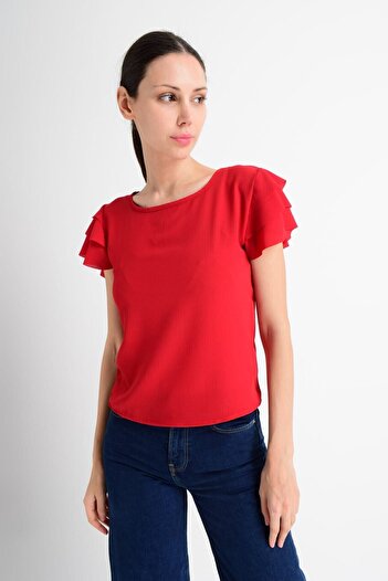 Cotton Mood 8052201 Kobe Ruffle Short Sleeve Blouse Red