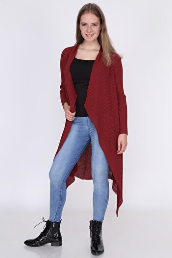 Cotton Mood 9360864 Thick Ribbed Camisole Cardigan Bordo