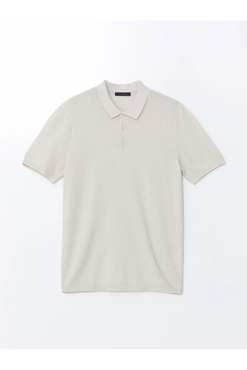 LC Waikiki Southblue Beige Polo Neck Short Sleeve Men's Knitwear Sweater