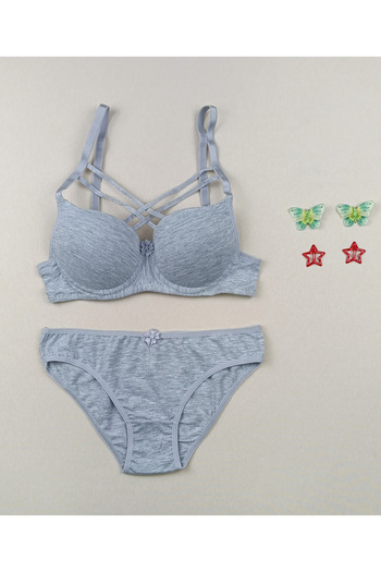 siyalife Hollow Covered Underwire Unpadded Cross String Bra and Panty Lingerie Set (Hollow)