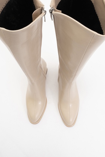 LuviShoes Γυναικείες μπότες με χοντρό τακούνι PARADIS Beige Skin