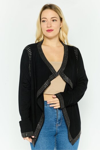 Christian Audigier Women Split Neck Graphic Print Cardigan, Black Combo