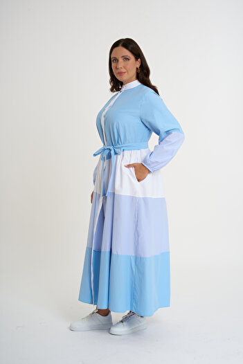 HANIQA Albastru - Rochie cămașă cu curea cu garnitură |   44-50 |   4034
