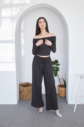 Fulla Moda Wrapped Fabric Palazzo Trousers with Elastic Waist